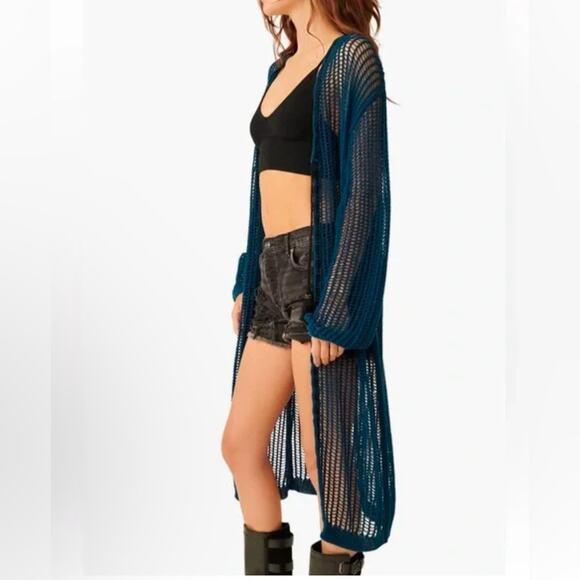 Blue Crochet Open Knit Cardigan Women’s XS 100% Cotton Cover Up NWT $198 - Picture 1 of 11